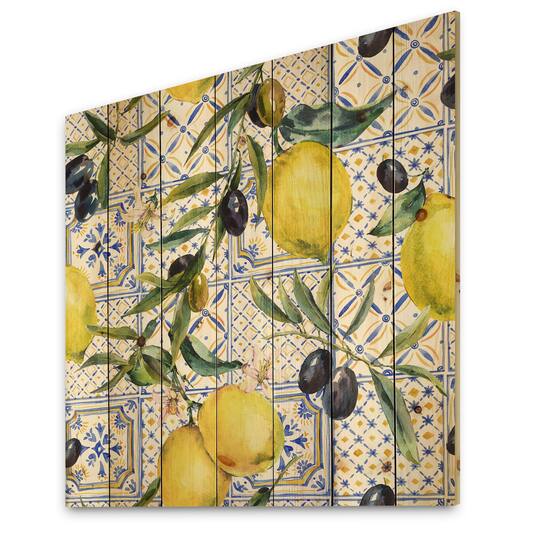 Designart - Lemon Ornament On Blue Geometrical Pattern III